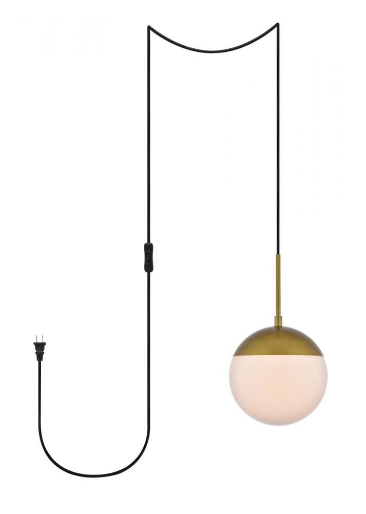 Eclipse 1 Light Brass Plug in Pendant with Frosted White Glass