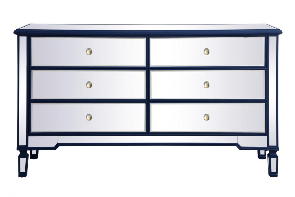 60 Inch Mirrored 6 Drawer Chest in Blue