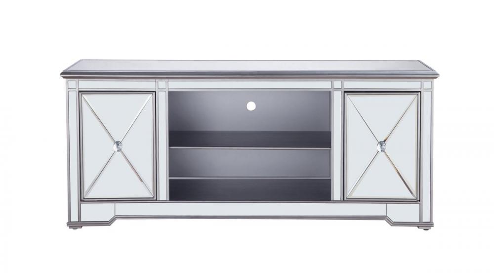 60 In. Mirrored Tv Stand in Antique Silver