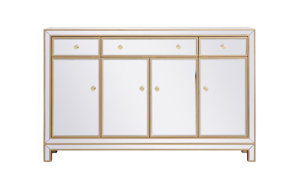 56 Inch Mirrored Credenza in Gold
