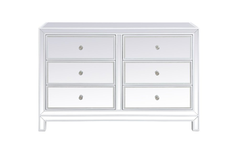 48 Inch Mirrored Six Drawer Cabinet in White
