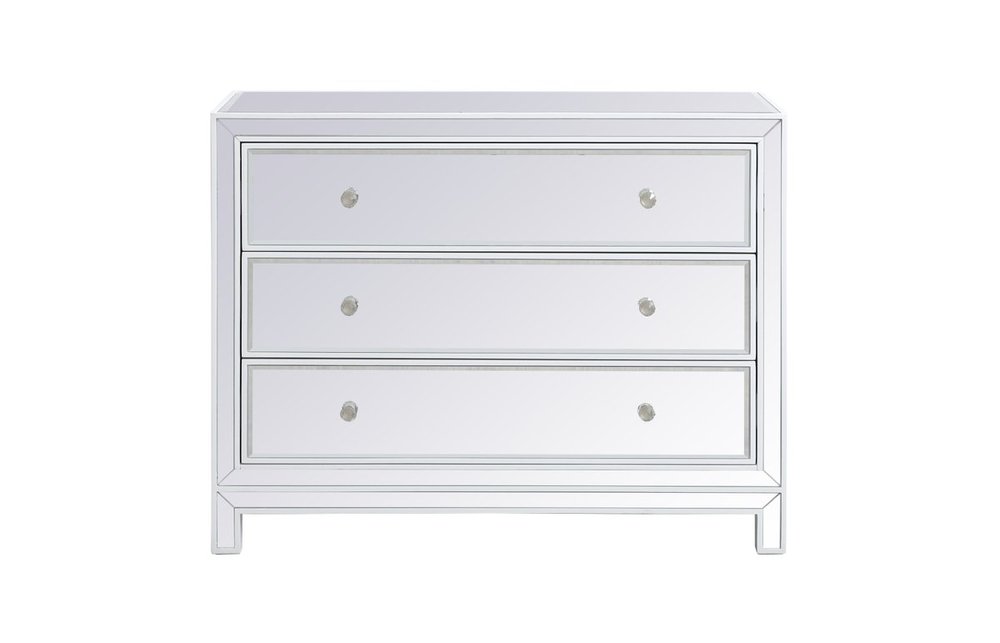 40 Inch Mirrored Three Drawer Cabinet in White