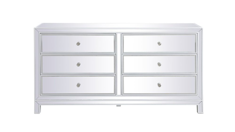 60 Inch Mirrored Six Drawer Cabinet in White