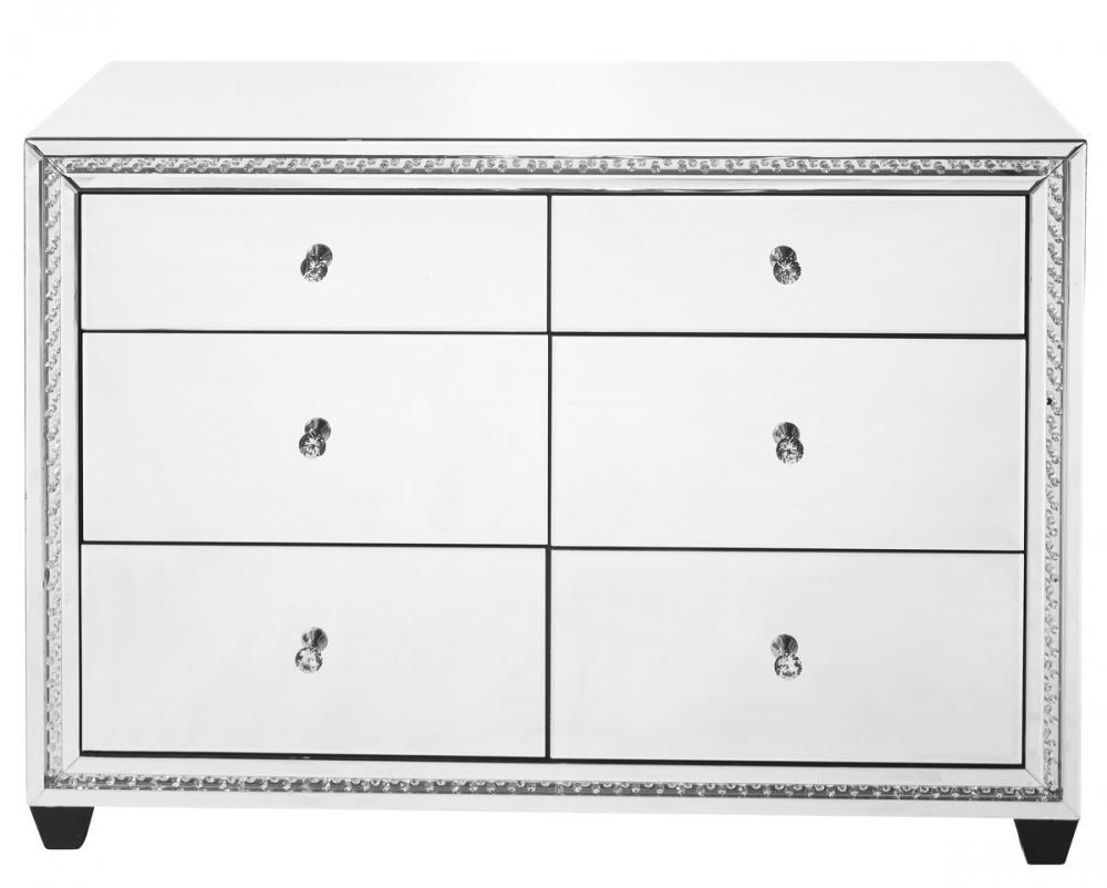 47 Inch Crystal Six Drawers Cabinet in Clear Mirror Finish