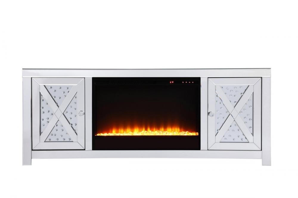 59 In.crystal Mirrored Tv Stand with Crystal Insert Fireplace