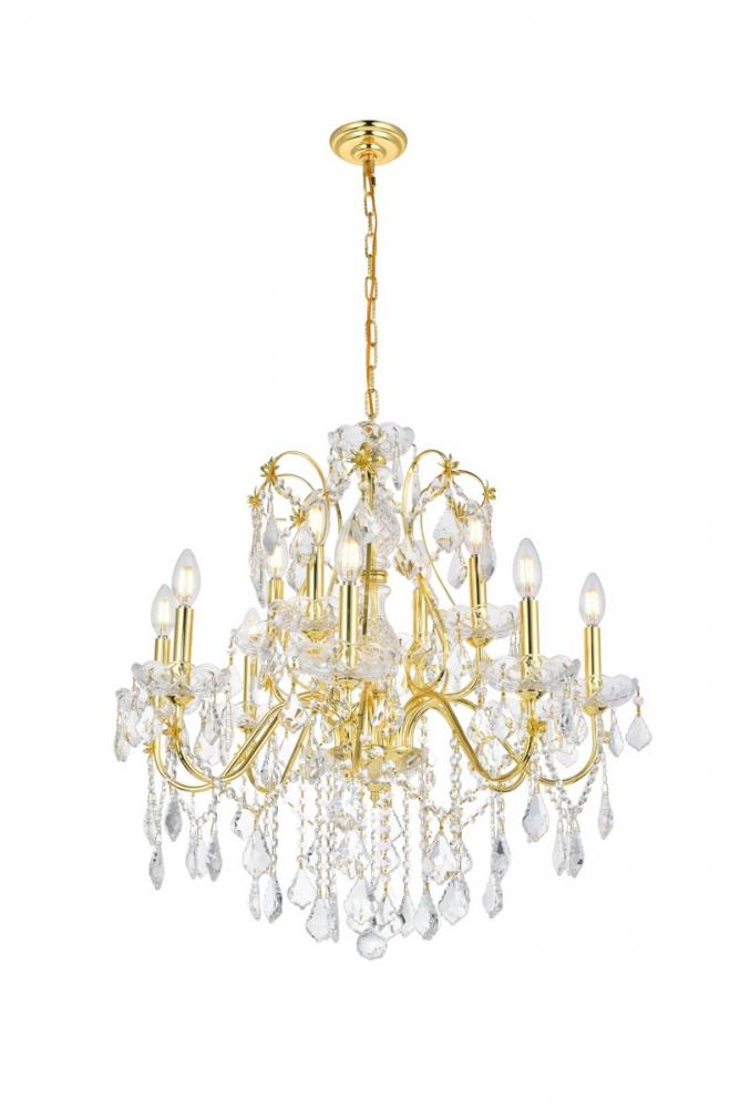 St. Francis 12 Light Gold Chandelier Clear Royal Cut Crystal