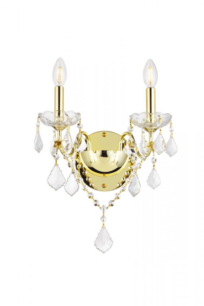 St. Francis 2 Light Gold Wall Sconce Clear Royal Cut Crystal