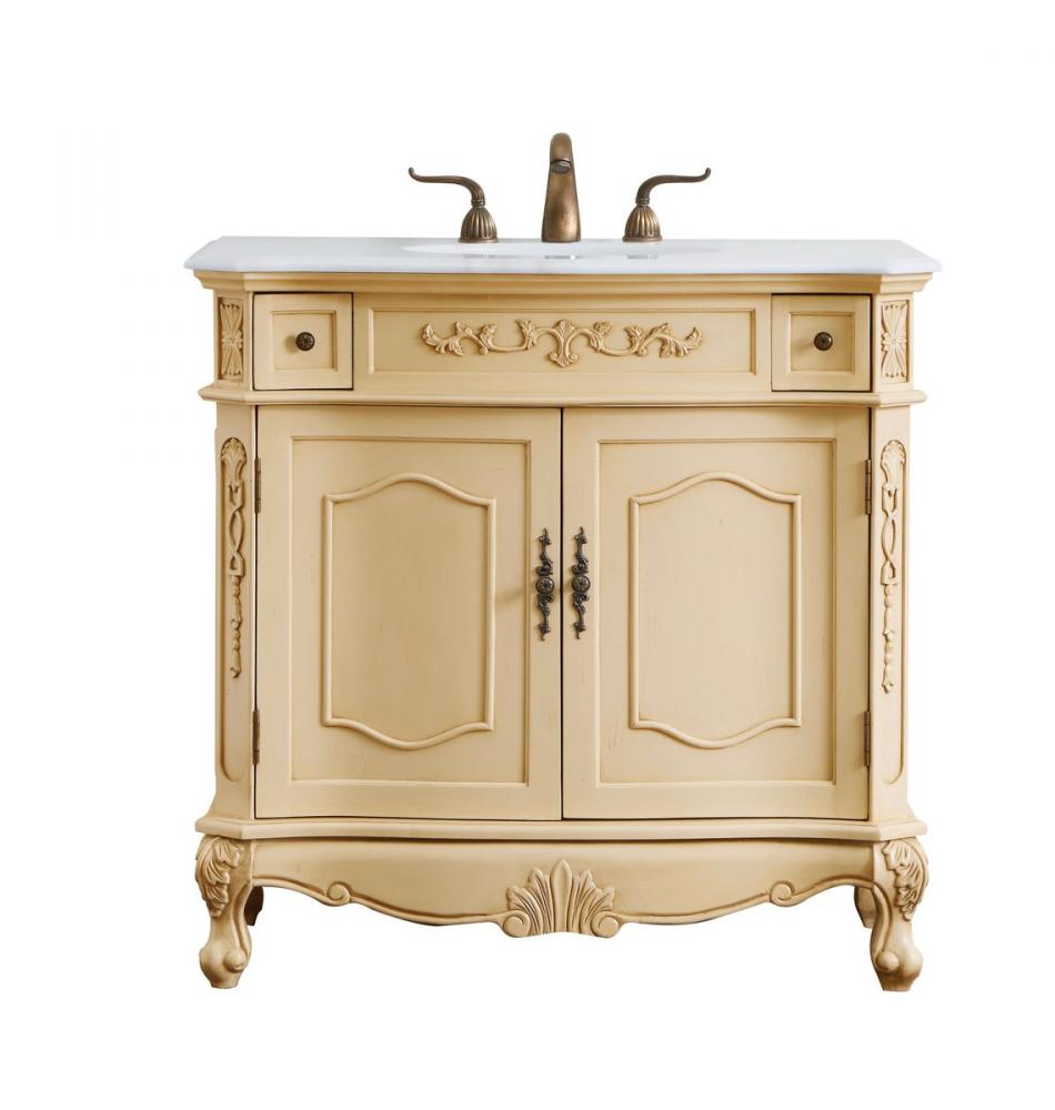 36 Inch Single Bathroom Vanity in Light Antique Beige with Ivory White Engineered Marble