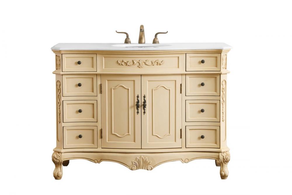 48 Inch Single Bathroom Vanity in Light Antique Beige with Ivory White Engineered Marble