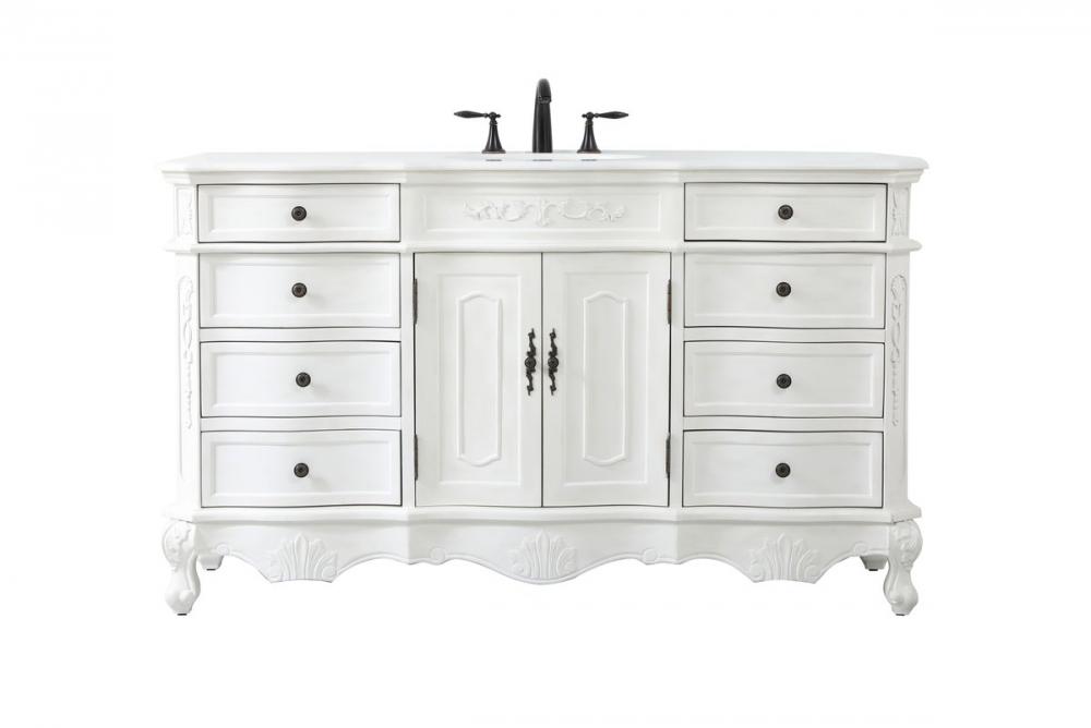 60 Inch Single Bathroom Vanity in Antique White with Ivory White Engineered Marble