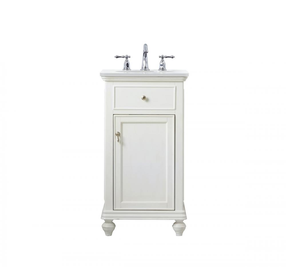 19 Inch Single Bathroom Vanity in Antique White with Ivory White Engineered Marble
