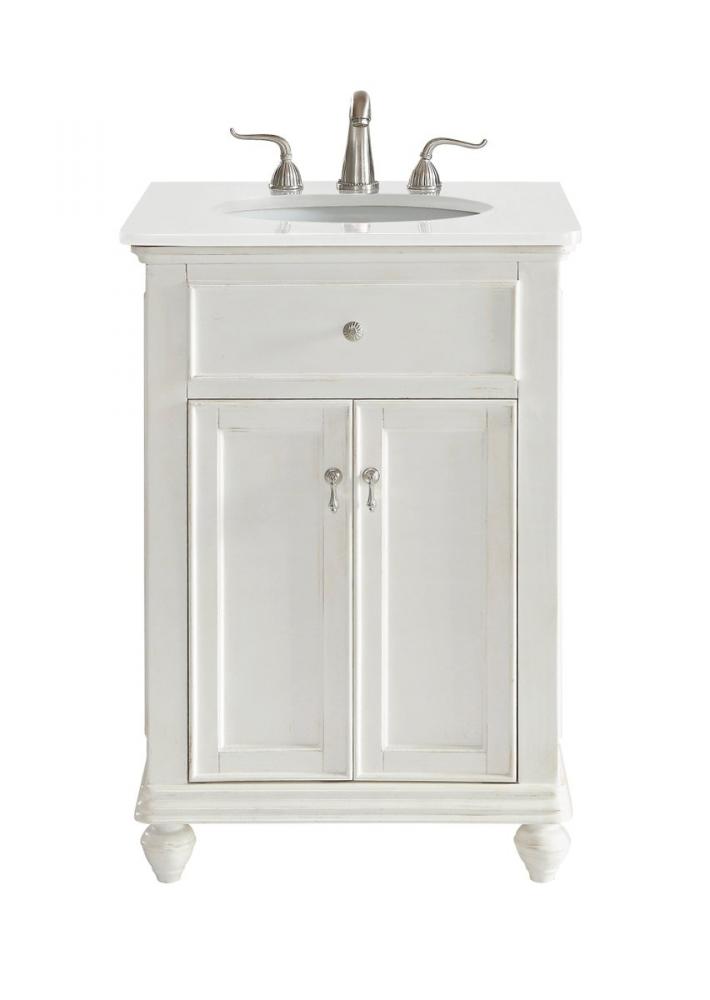 24 Inch Single Bathroom Vanity in Antique White with Ivory White Engineered Marble