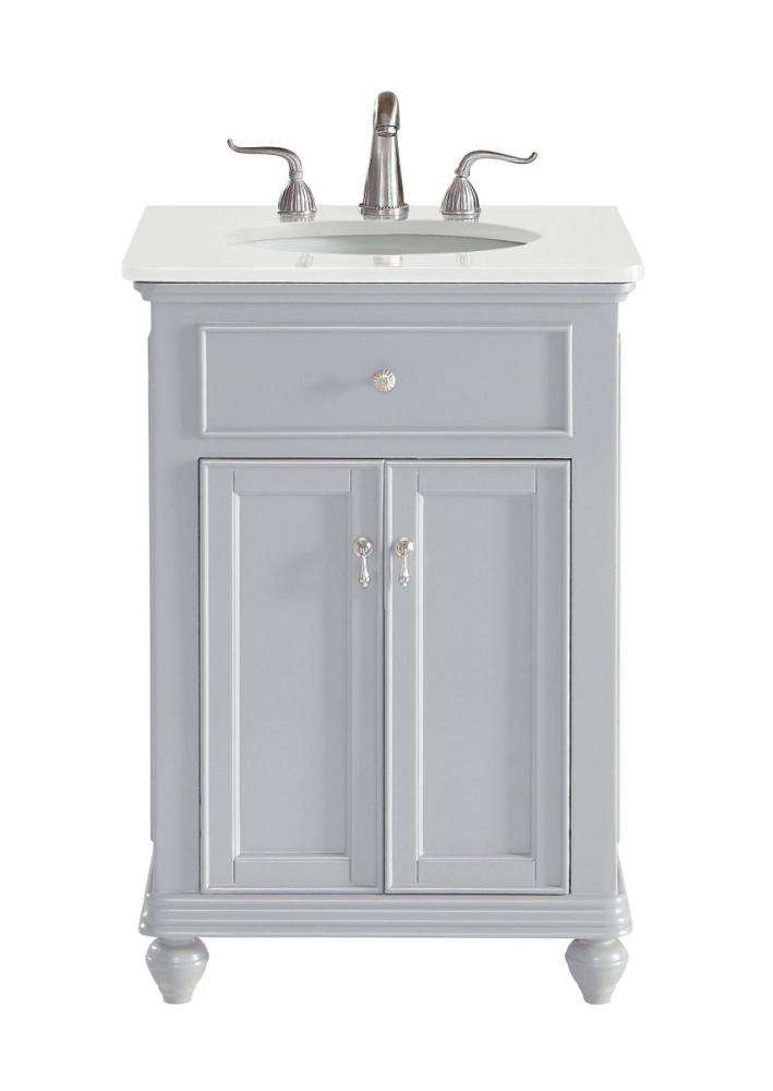 24 Inch Single Bathroom Vanity in Light Grey with Ivory White Engineered Marble