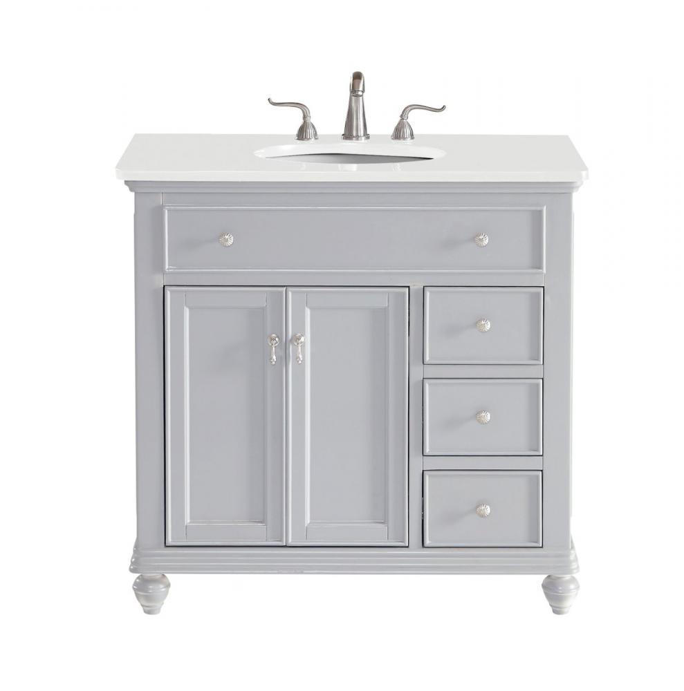 36 Inch Single Bathroom Vanity in Light Grey with Ivory White Engineered Marble