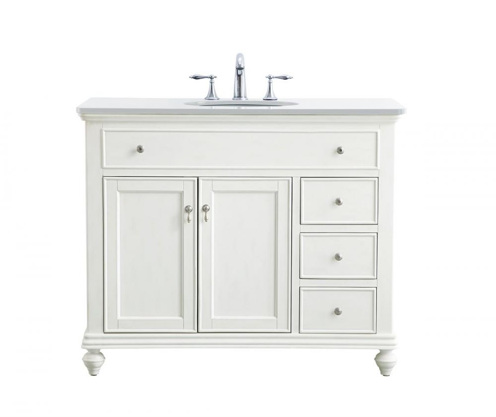 42 Inch Single Bathroom Vanity in Antique White with Ivory White Engineered Marble