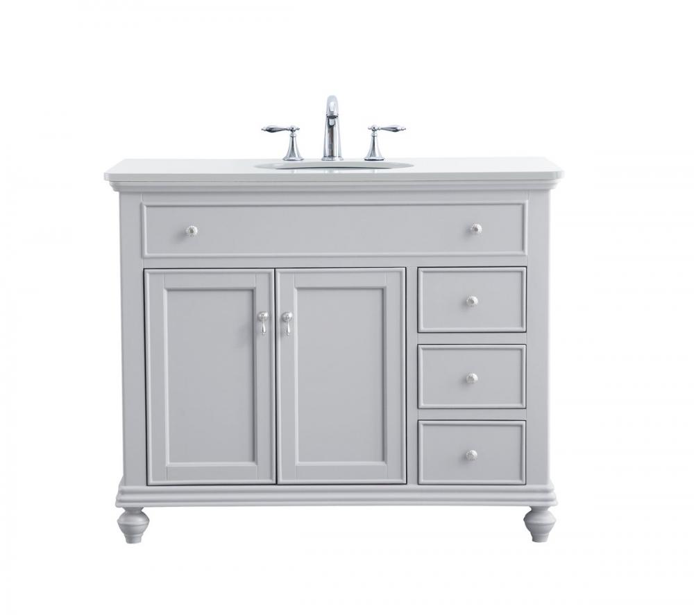 42 Inch Single Bathroom Vanity in Light Grey with Ivory White Engineered Marble