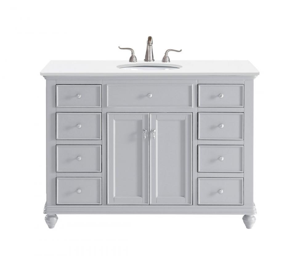 48 Inch Single Bathroom Vanity in Light Grey with Ivory White Engineered Marble
