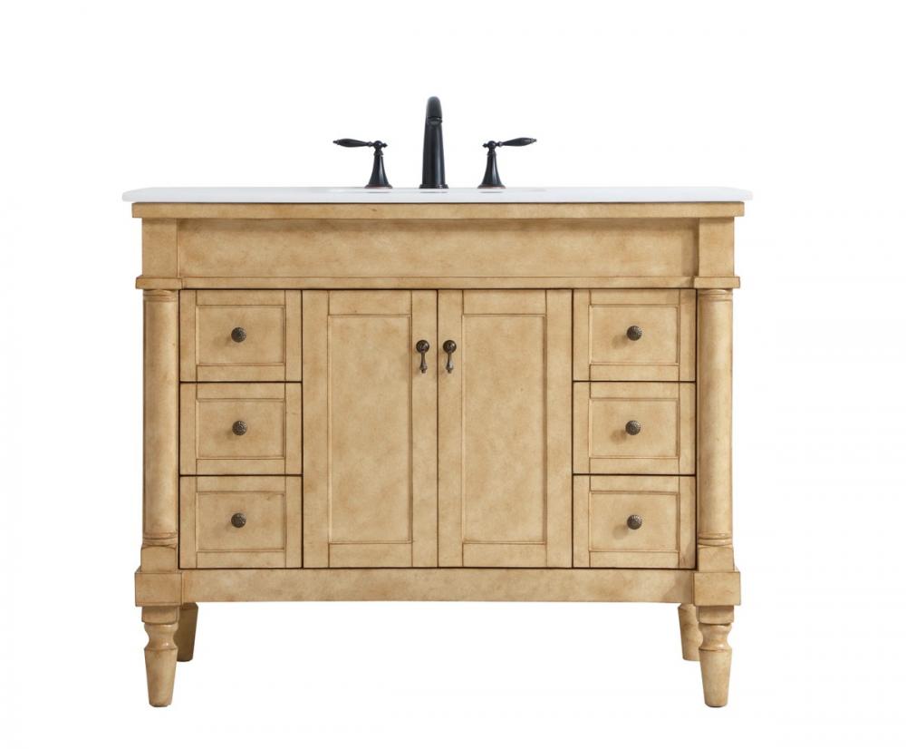 42 Inch Single Bathroom Vanity in Antique Beige with Ivory White Engineered Marble