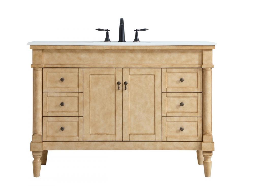 48 Inch Single Bathroom Vanity in Antique Beige with Ivory White Engineered Marble