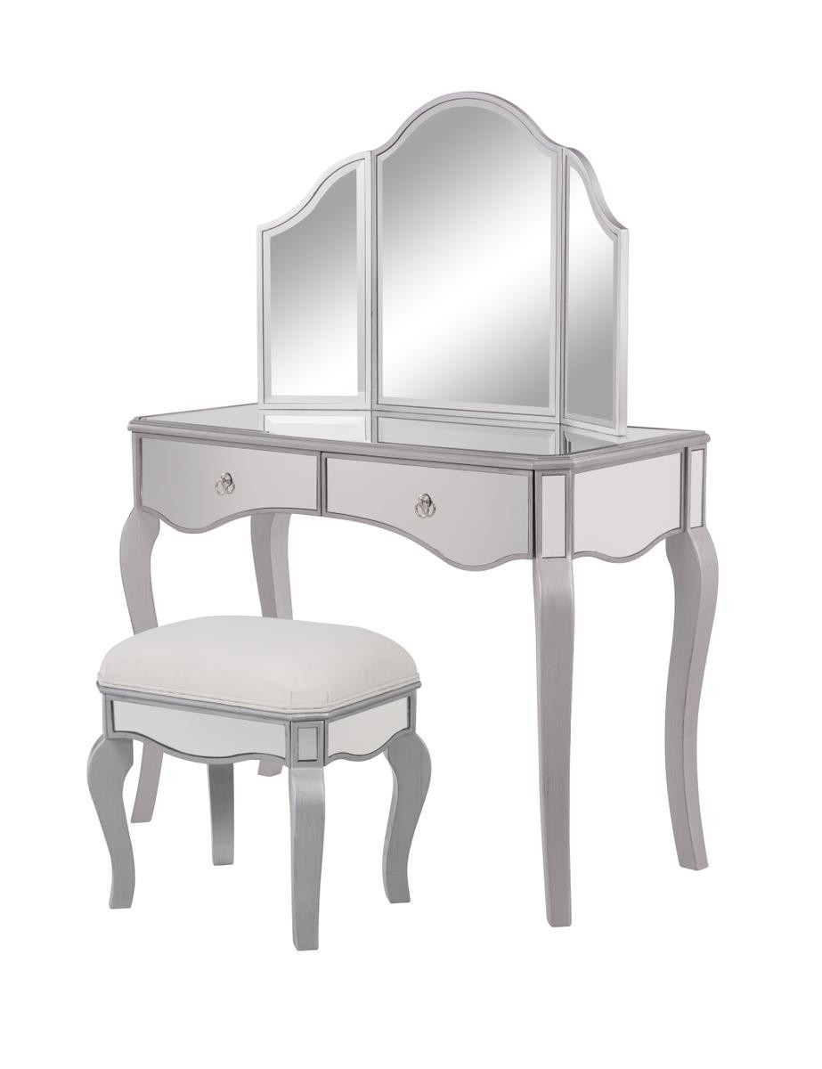 Vanity Table 42 in. x 18 in. x 31 in. and Mirror 37 in. x 24 in. and Chair 18 in. x 1