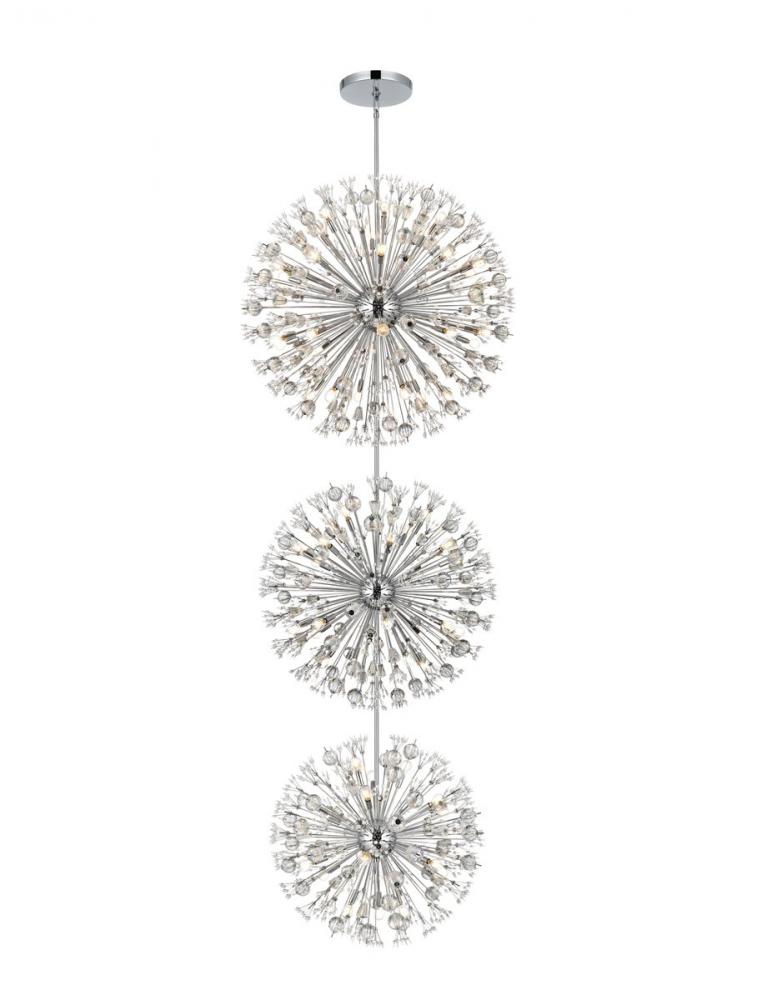 Vera 44 Inch Three Tiers Crystal Starburst Chandelier in Chrome