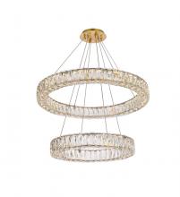 Elegant 3503G28G - Monroe 28 Inch LED Double Ring Chandelier in Gold