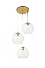 Elegant LD2214BR - Baxter 3 Lights Brass Pendant with Clear Glass