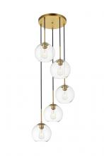 Elegant LD2226BR - Baxter 5 Lights Brass Pendant with Clear Glass