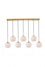 Elegant LD2231BR - Baxter 7 Lights Brass Pendant with Frosted White Glass