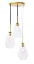 Elegant LD2262BR - Gene 3 Light Brass and Clear Glass Pendant