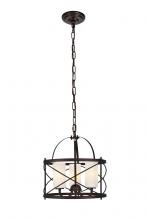 Elegant LD5013D16DCB - Wren Collection Pendant D15.8 H17.3 Lt:3 Dark Copper Brown and Frosted White Finish