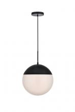 Elegant LD6044BK - Eclipse 1 Light Black Pendant with Frosted White Glass