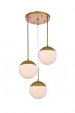 Elegant LD6072BR - Eclipse 3 Lights Brass Pendant with Frosted White Glass