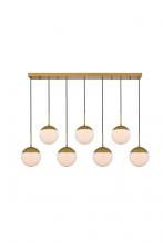 Elegant LD6090BR - Eclipse 7 Lights Brass Pendant with Frosted White Glass