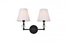 Elegant LD7022W15BK - Bethany 2 Lights Bath Sconce in Black with White Fabric Shade