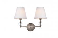 Elegant LD7022W15SN - Bethany 2 Lights Bath Sconce in Satin Nickel with White Fabric Shade