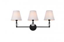 Elegant LD7023W24BK - Bethany 3 Lights Bath Sconce in Black with White Fabric Shade