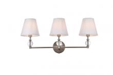 Elegant LD7023W24SN - Bethany 3 Lights Bath Sconce in Satin Nickel with White Fabric Shade