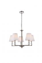 Elegant LD7024D25SN - Bethany 5 Lights Pendant in Satin Nickel with White Fabric Shade