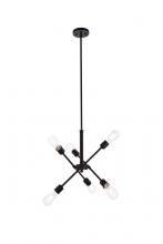 Elegant LD8015D18BLA - Axel 6 Lights Black Pendant with Hanging Rod
