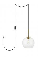 Elegant LDPG2212BR - Baxter 1 Light Brass Plug-in Pendant with Clear Glass