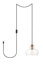 Elegant LDPG2246BR - Destry 1 Light Brass Plug-in Pendant with Clear Glass