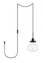 Elegant LDPG6252BK - Lyle 1 Light Black and Clear Seeded Glass Plug in Pendant