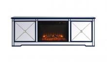 Elegant MF60172BL-F1 - Modern 72 In. Mirrored Tv Stand with Wood Fireplace in Blue