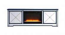 Elegant MF60172BL-F2 - Modern 72 In. Mirrored Tv Stand with Crystal Fireplace in Blue