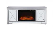 Elegant MF601S-F1 - 60 In. Mirrored Tv Stand with Wood Fireplace Insert in Antique Silver