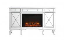 Elegant MF61060AW-F1 - Contempo 60 In. Mirrored Credenza with Wood Fireplace in Antique White
