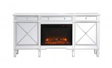 Elegant MF61072AW-F1 - Contempo 72 In. Mirrored Credenza with Wood Fireplace in Antique White