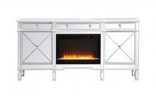 Elegant MF61072AW-F2 - Contempo 72 In. Mirrored Credenza with Crystal Fireplace in Antique White