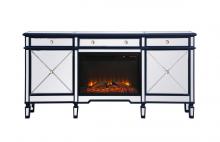 Elegant MF61072BL-F1 - Contempo 72 In. Mirrored Credenza with Wood Fireplace in Blue